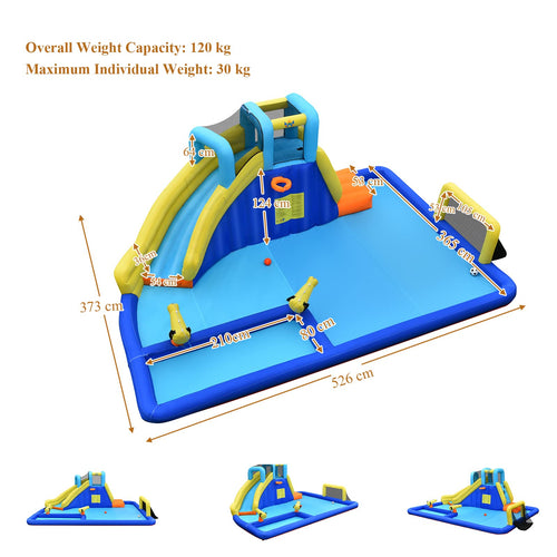Inflatable Water Slide for Kids, 6-in-1 Kids Giant Water Park w/Large Water Soccer Splash Pool(with 680W Blower)
