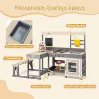 Outdoor Play Kitchen with Faucet Chalkboard Stoves Removable Sink Cooking Accessories