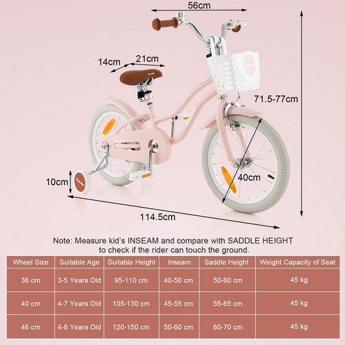 Kids Bike, 16 Inch Boys Girls Bike for 3-8 Years w/Training Wheels