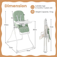 oldable High Chair Easy Clean Compact Highchair with Removable Adjustable Tray and PU Seat Cushion