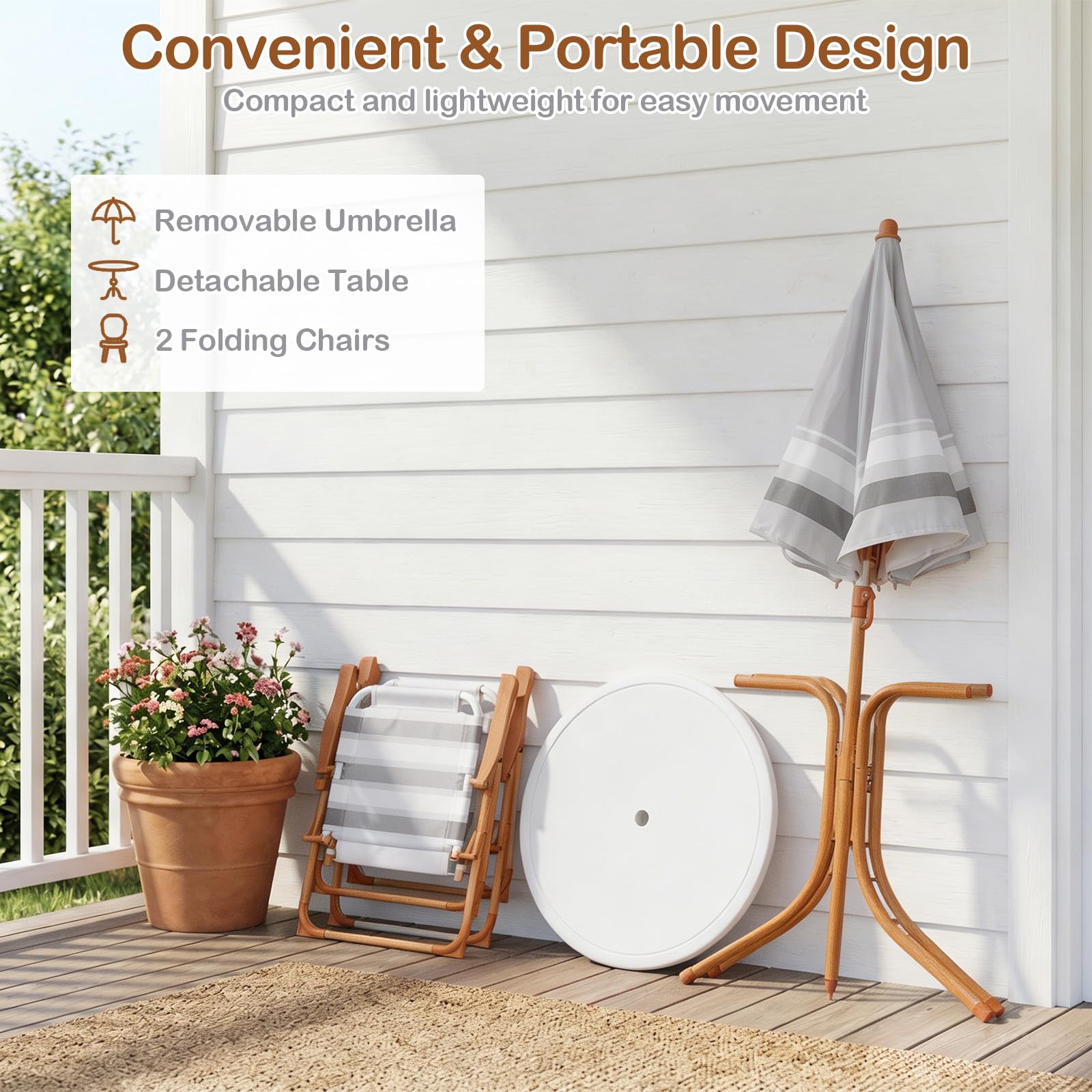 Kids Picnic Table, Outdoor Toddler Patio Furniture Set with 2 Folding Chairs Adjustable Foldable Umbrella