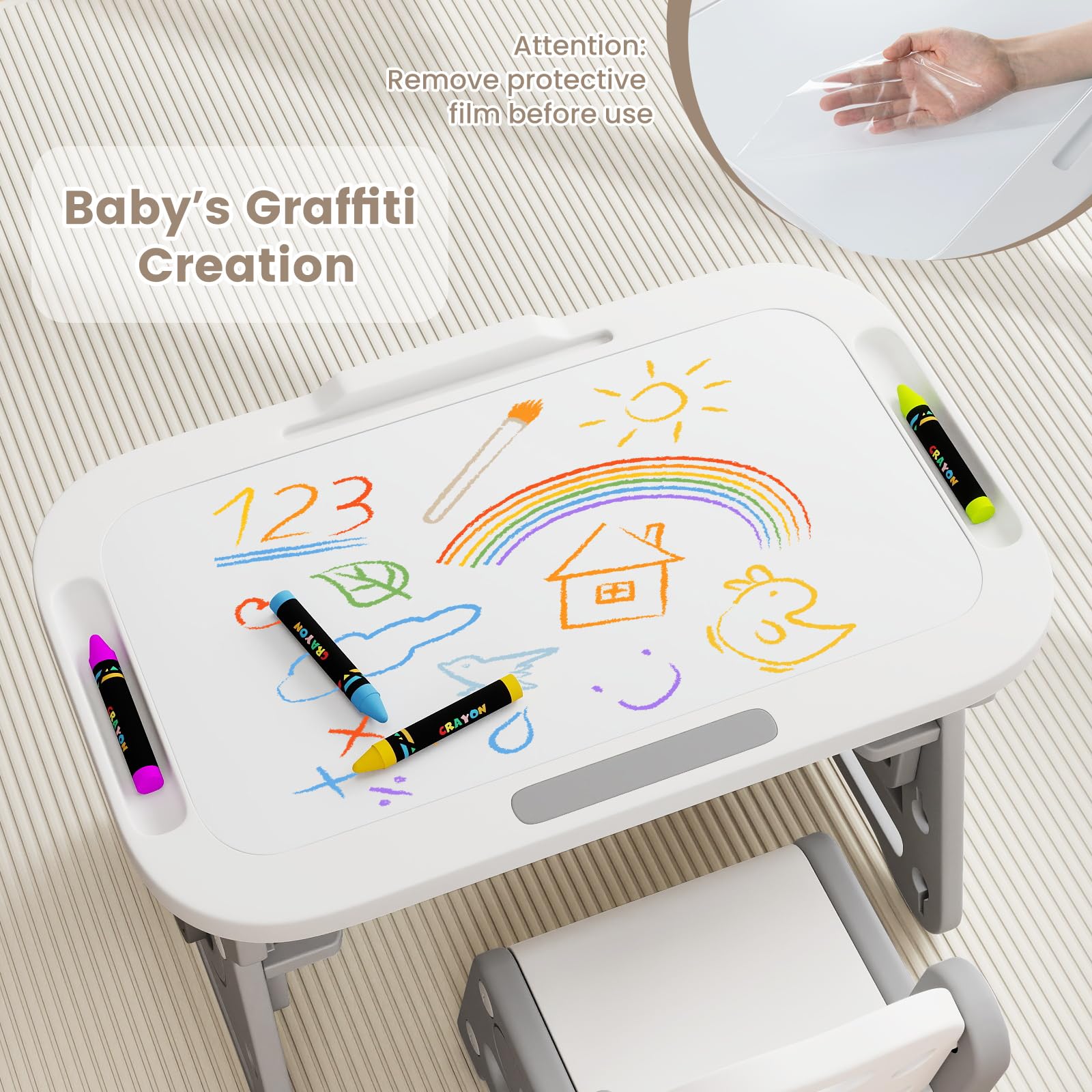 INFANS Kids Adjustable Table & Chair Set with Drawing Board for 3+