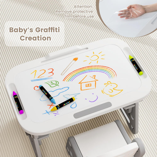 INFANS Kids Adjustable Table & Chair Set with Drawing Board for 3+