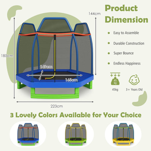 7FT Kids Trampoline w/Safety Enclosure Net & Spring Pad