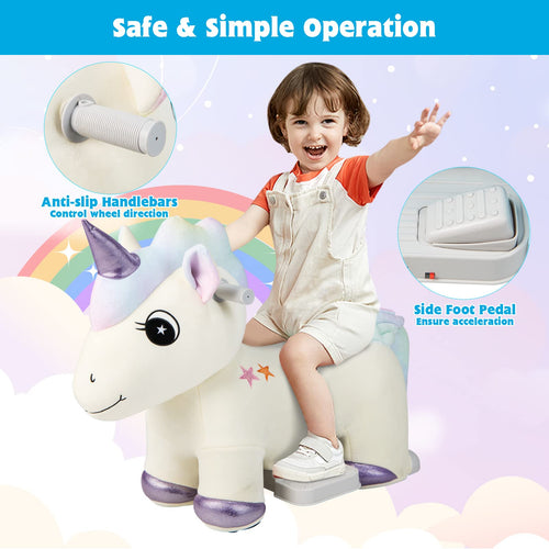 Kids Ride On Toy, 6V Electric Unicorn Ride On Toy w/Anti-Slip Handlebars, Flexible Wheels & Foot Pedal