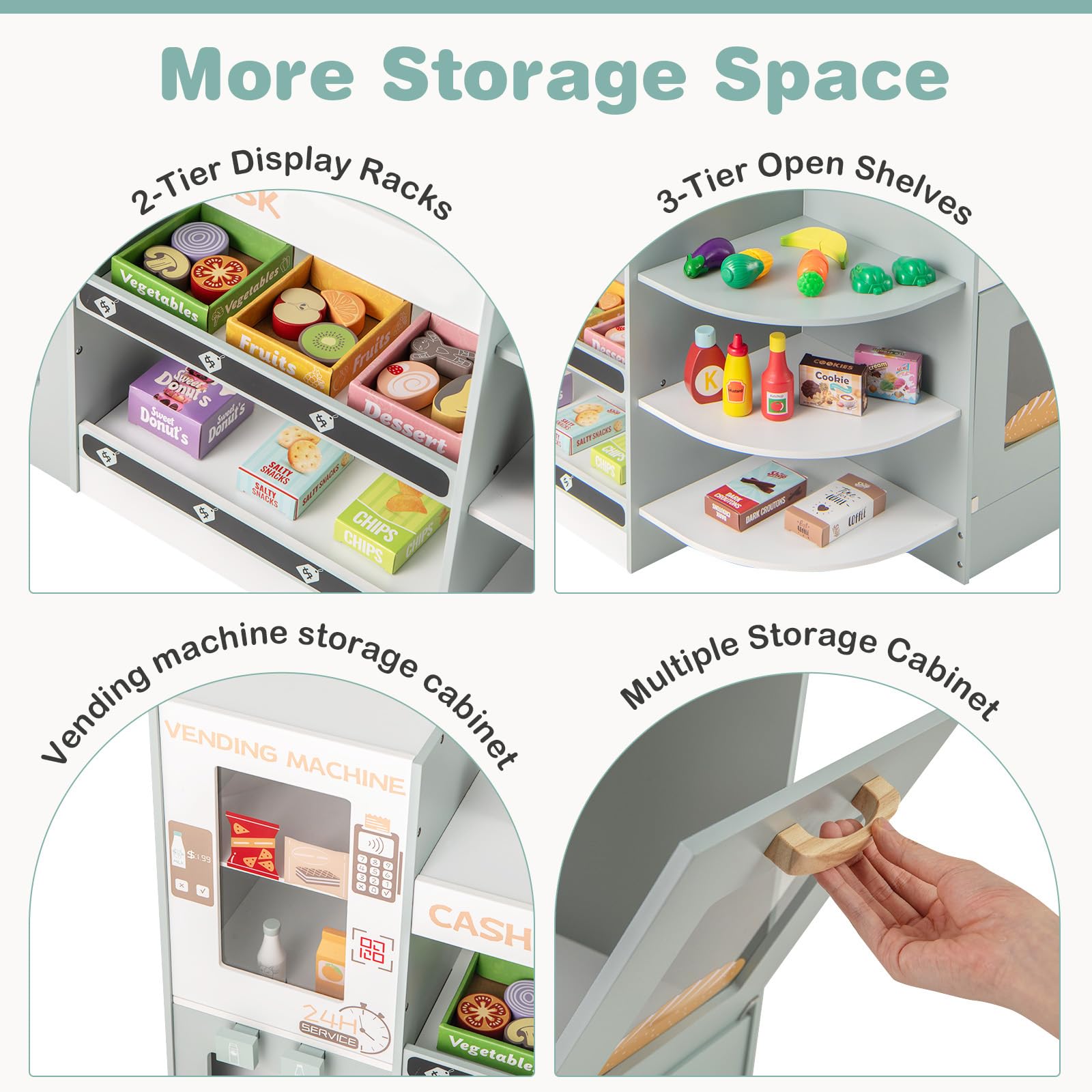 Grocery Store Playset, Kids Play Store, Wooden Supermarket Playset