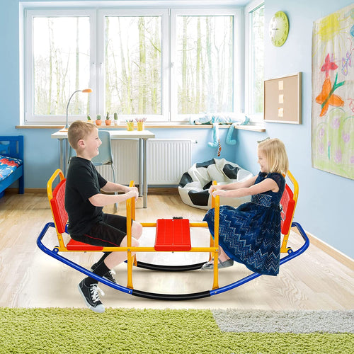 Kids Seesaw Teeter Totter, Metal Rocking Seesaw Heavy Duty Indoor Outdoor Playground Equipment for Toddlers