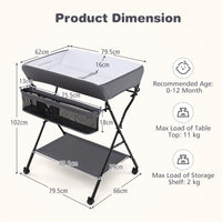 INFANS Baby Changing Table with Wheels Portable Folding Diaper Station Nursery Organizer with Storage Basket