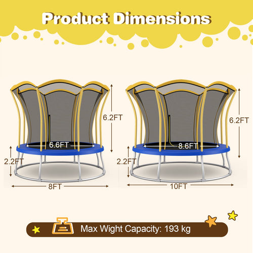 8FT/ 10FT Kids Trampoline, Galvanized Steel Frame, Indoor Outdoor Unique Flower Shape Trampoline