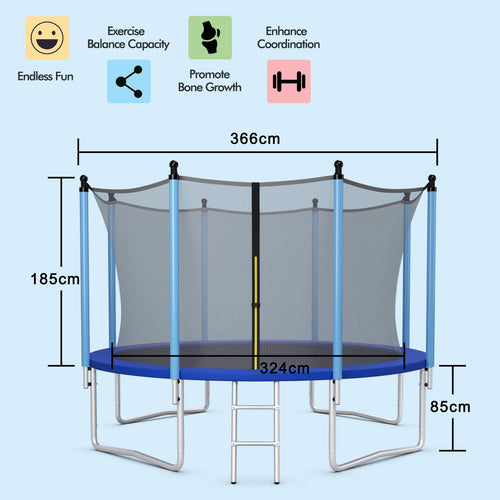 Trampoline for Kids Adults, 12FT 14FT Big Rebounder w/Step Ladder, Reinforced Galvanized Steel Frame