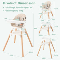 6-in-1 Convertible Wooden High Chair Baby High Chair with Double Dishwasher Safe Trays