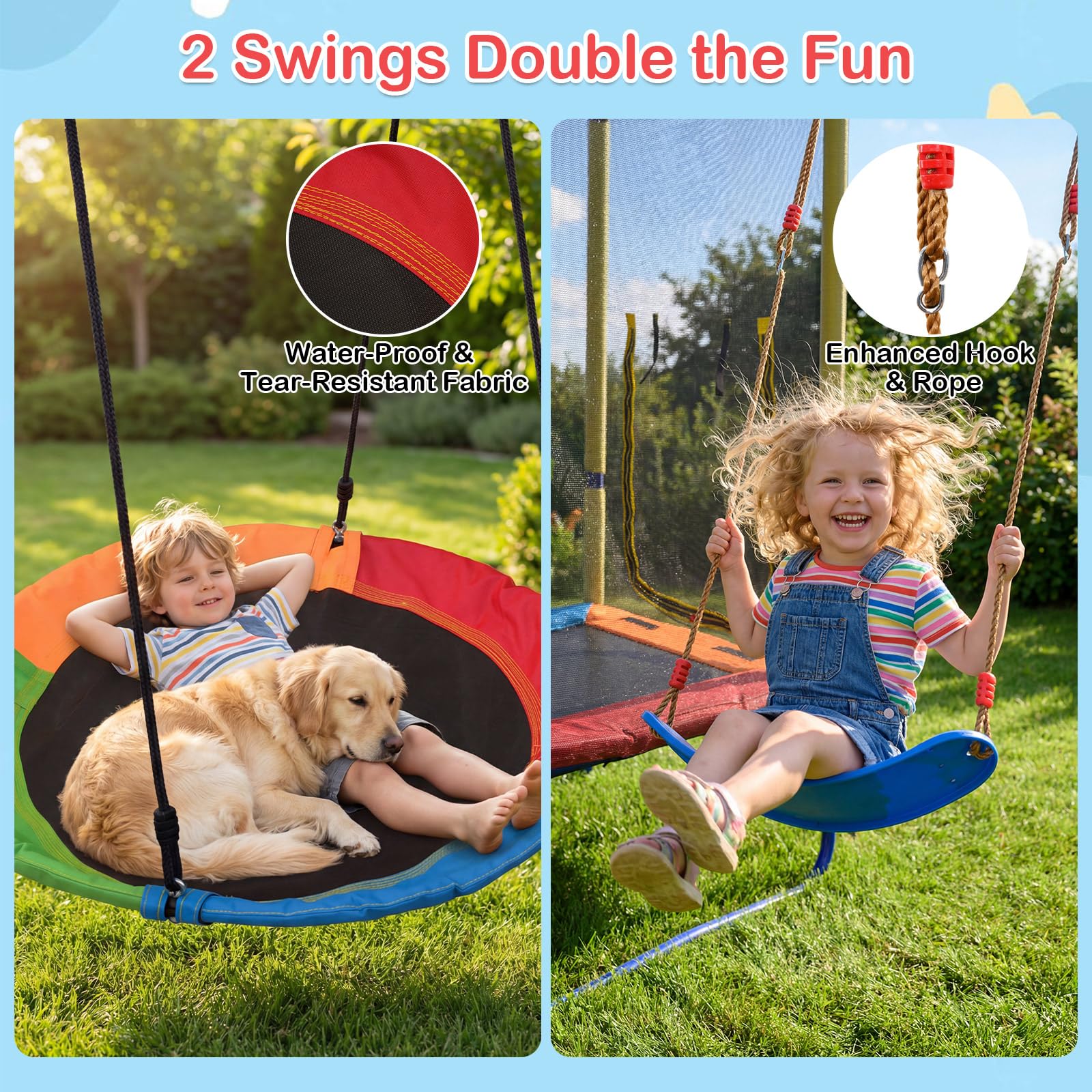 Swing Sets for Backyard, 6 in 1 Outdoor 220KG Heavy Duty A-Frame Metal Stand