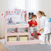 Kids Doctor Playset, Wooden Pretend Medical Station Activity Center Toy Set