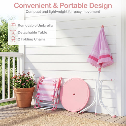Kids Picnic Table, Outdoor Toddler Patio Furniture Set with 2 Folding Chairs Adjustable Foldable Umbrella