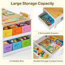Toddler Art Craft Play Wood Activity Desk with 2 Chairs 4 Storage Canvas Bins Paper Roll for Writing Drawing