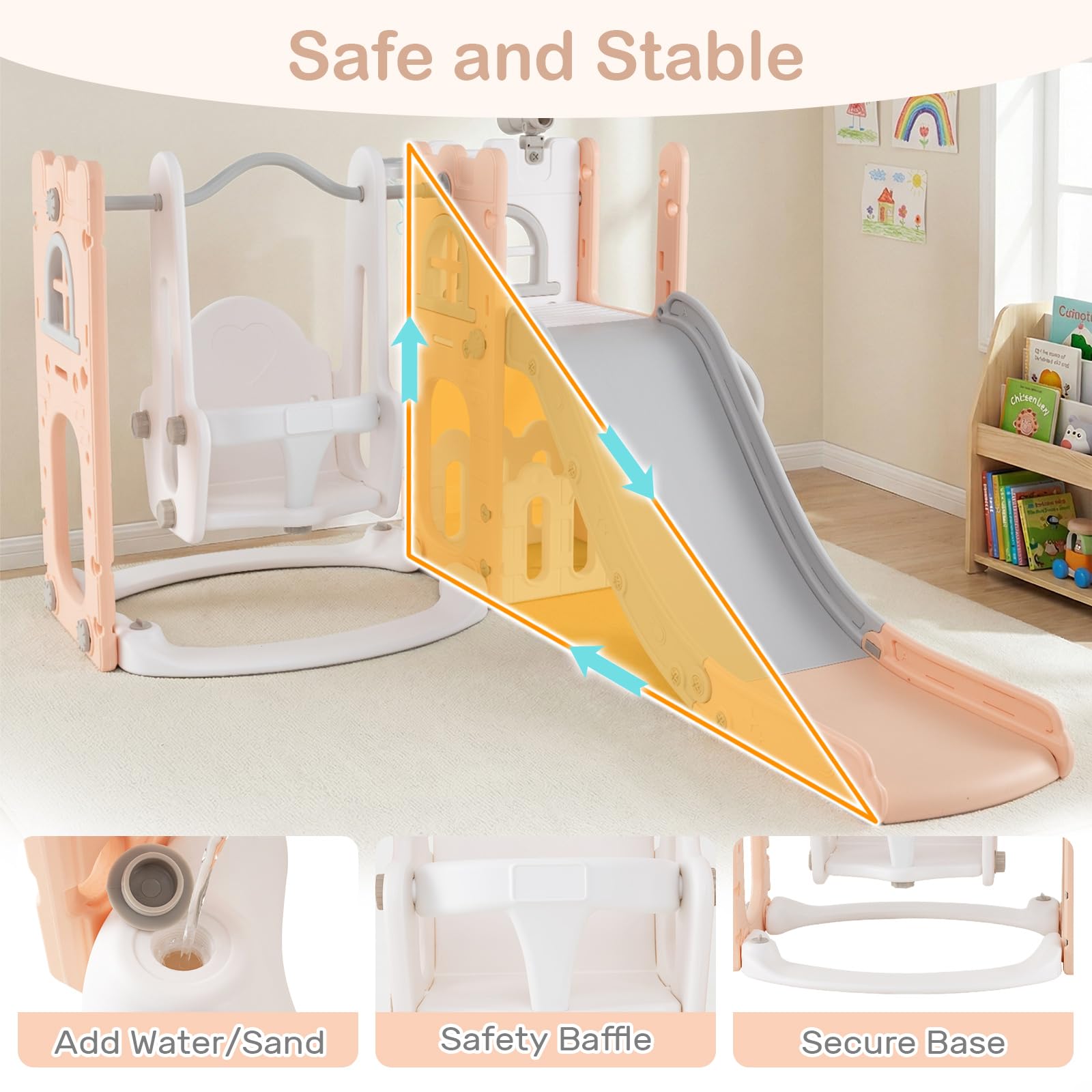 Toddler Slide and Swing Set, 7 in 1 Kids Indoor Outdoor Playground