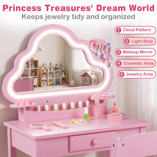 Kids Vanity with Lights, Princess Makeup Dressing Desk