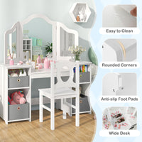 INFANS Kids Vanity, Princess Makeup Desk and Chair Set with Lights Mirror Drawer Storage Shelves