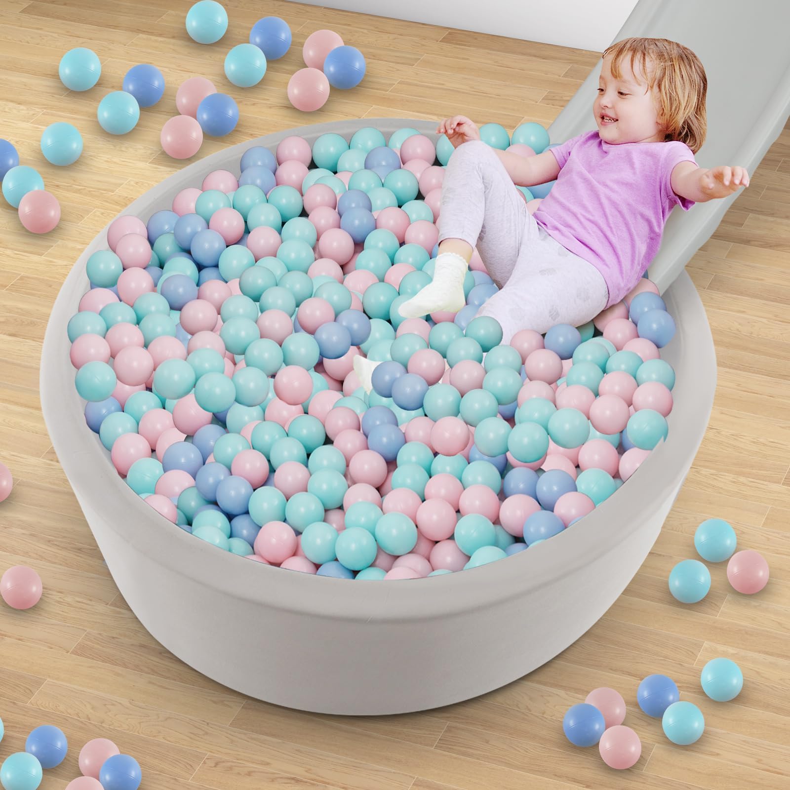 INFANS Foam Ball Pit for Toddlers with 200 Balls 36"x 12" Large Round Ball Pool Playpen with Soft Memory Sponge Pad