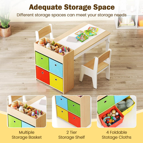 INFANS Kids Table and Chair Set, Toddler Art Craft Play Wood Activity Desk with 2 Chairs