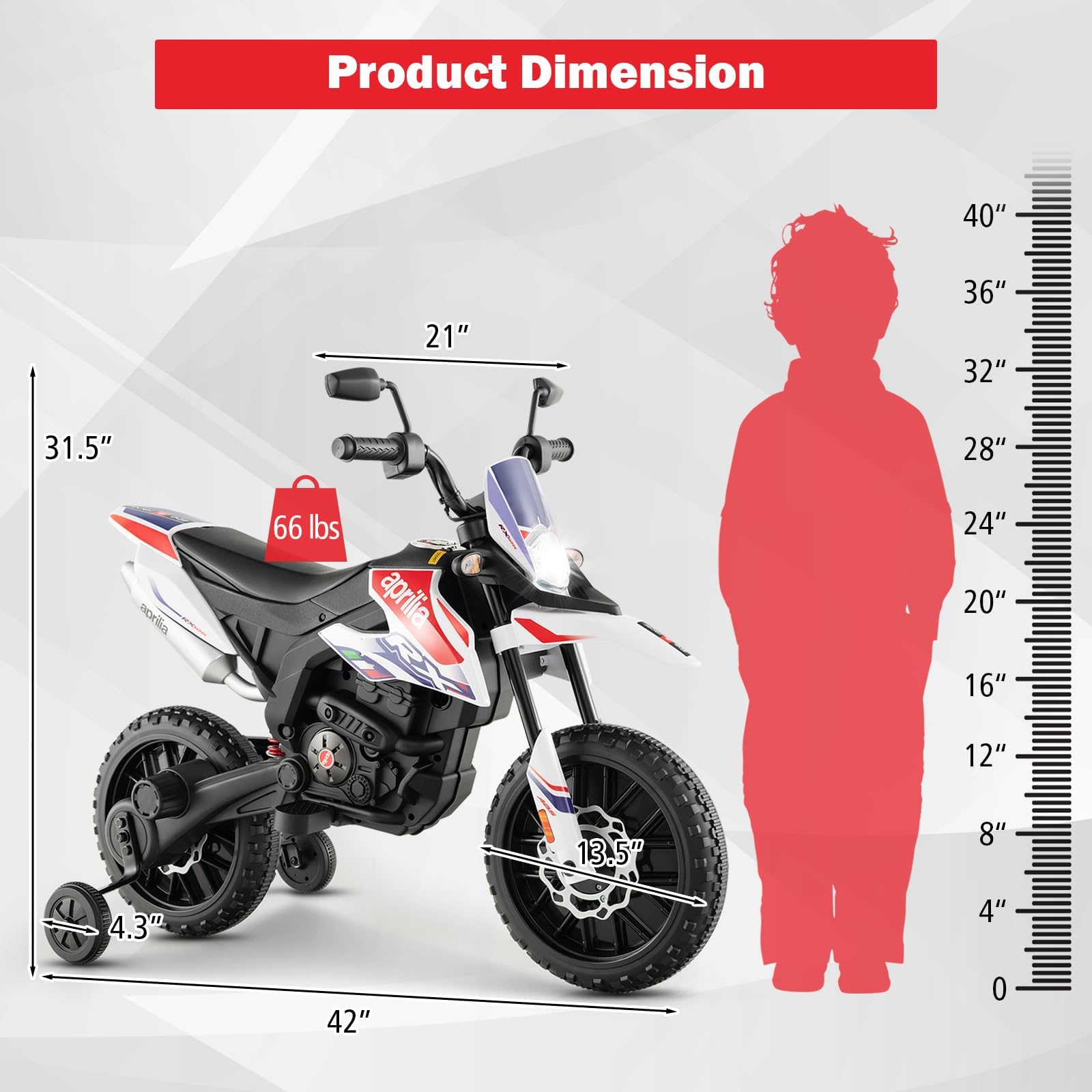 INFANS Kids Motorcycle 12V, Licensed Aprilia RX125 Electric Ride
