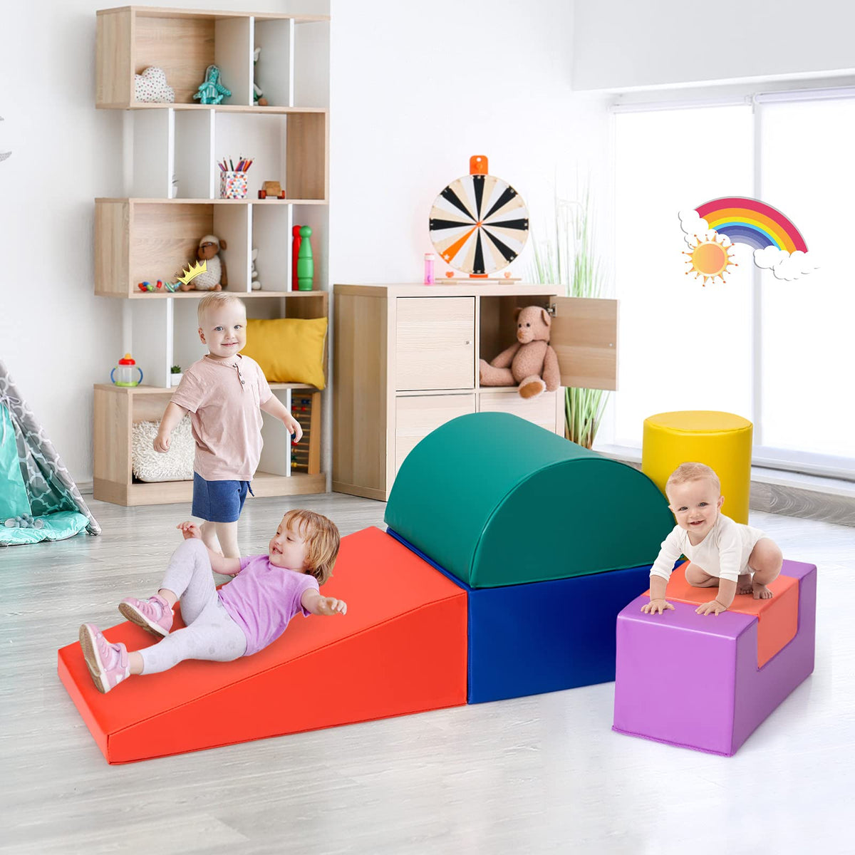 Foam Climbing Blocks for Toddlers 1-3, 6 Pieces Indoor Climb and Crawl Activity Playset with Rectangles