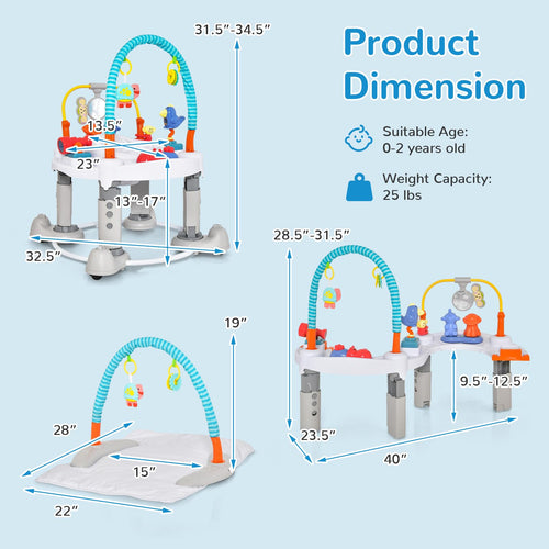 INFANS 5 in 1 Toddler Bouncing Activity Saucer Playtime Mat Activity Table with 360°Rotating Seat