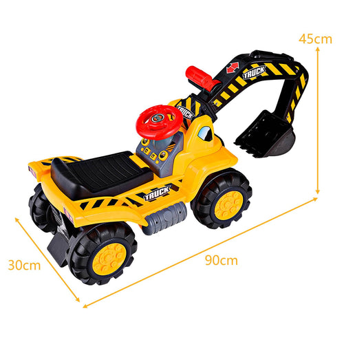Kids Ride On Excavator, Outdoor Digger Scooper Pulling Cart W/Safety Helmet Horn Underneath Storage