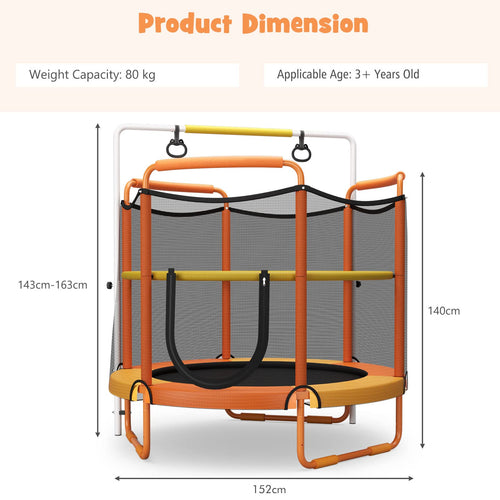 60"/5FT Trampoline for Kids, 3-in-1 Heavy Duty Mini Trampoline w/Ring and Horizontal Bar