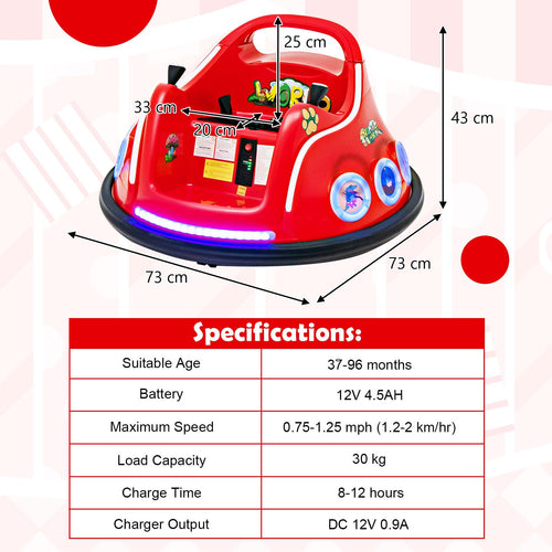 Kids Ride On Car, 12V Electric Bumper Car for Children W/Remote Control, 360 Degree Spin