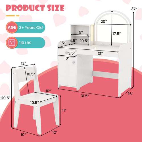 INFANS Kids Vanity Pretend Play Vanity Set for Toddler Girls