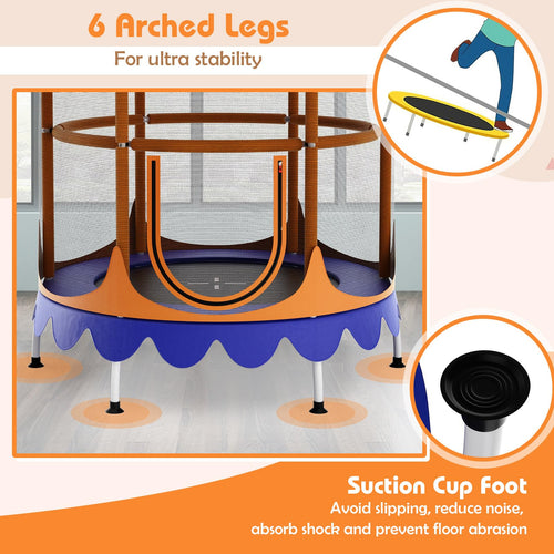 5Ft Trampoline for Kids, 60" Carousel Toddler Trampoline with Detachable Shade Cover for Boys Girls Aged 3-6 Gift