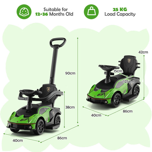 Lamborghini Licensed Push Cars for Toddlers 1-3, 3 in 1 Stroller Sliding Walking Car w/Handle