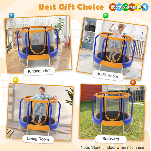 Mini Trampoline with Enclosure, 48" Recreational Trampoline with Safety No-Gap Design for 3-6 Years Old