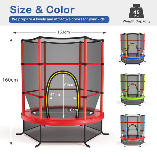 5.3FT Kids Trampoline, Toddler Trampoline w/Safe Enclosure Net, Accessories Bag, Jumping Pad