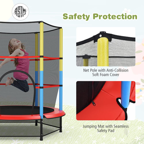 55" Kids Trampoline with Safety Enclosure Net, Mini Toddler Trampoline w/Seamless Jump Mat