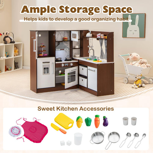 Wooden Corner Play Kitchen with Lights and Sounds