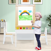 Toddler Art Craft Play Wood Activity Desk with 2 Chairs 4 Storage Canvas Bins Paper Roll for Writing Drawing