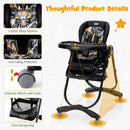 High Chair for Babies & Toddlers Folding Baby Highchair w/Rolling Wheels Adjustable Height