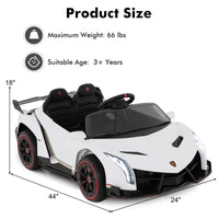 12V 4WD Licensed Lamborghini Veneno Powered Electric Vehicle with Hydraulic Doors, Rocking Mode, Adjustable Speeds, Remote Control, MP3, Headlight