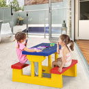 Kids Picnic Table Set, Table Bench Set for Toddlers w/Removable Umbrella