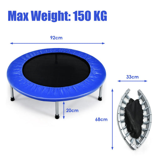 36” Mini Folding Trampoline, Portable Recreational Fitness Rebounder for Kids Adults