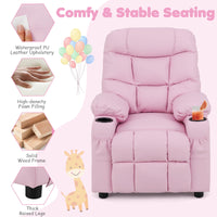 Kids PU Leather Recliner with Cup Holder and Footrest
