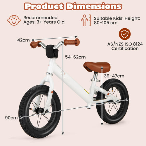 Kids Balance Bike No Pedal Training Bicycle Adjustable Seat 3+ Years