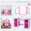 2-in-1 Kids Vanity Table and Chair Set with Removable Mirror