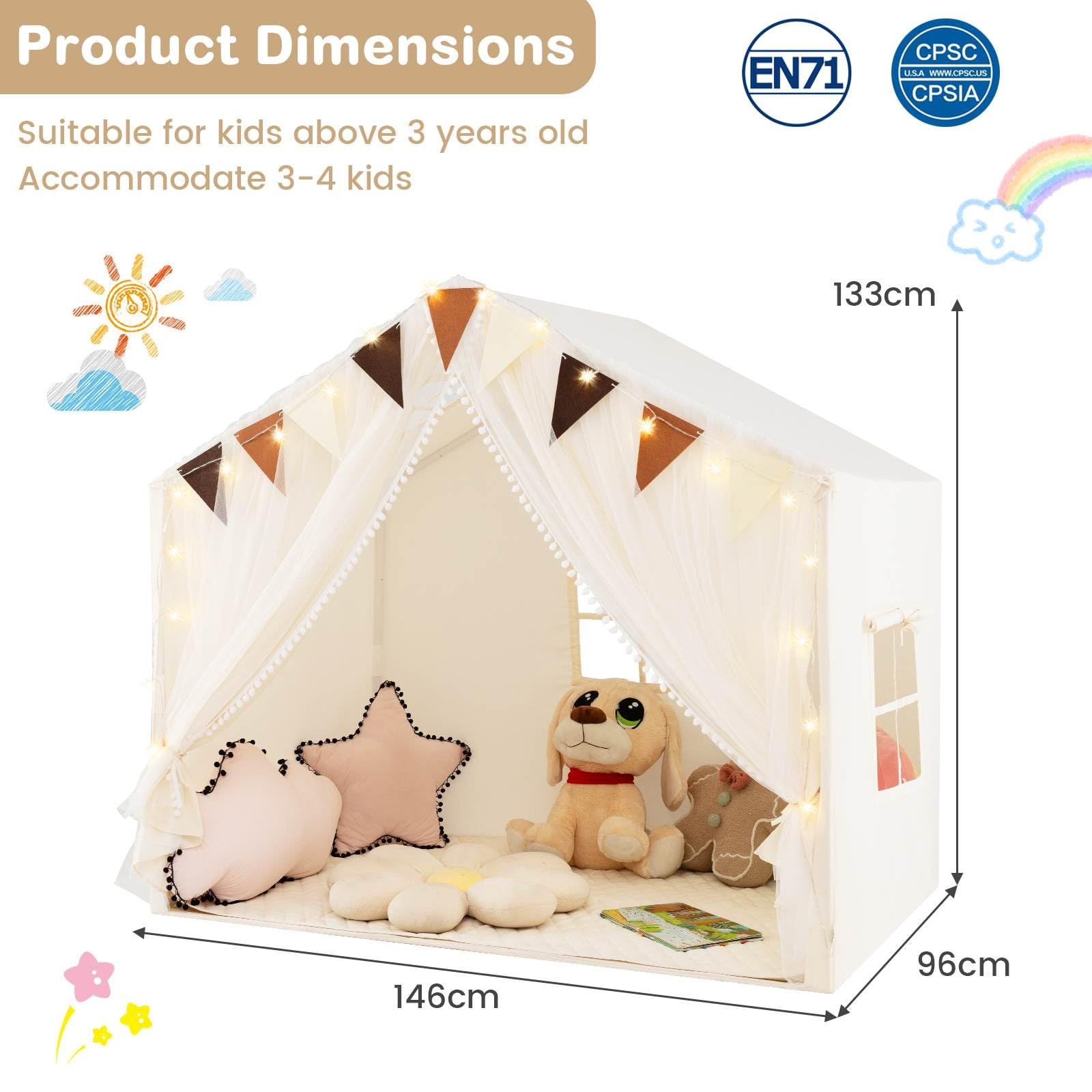 Kids Play Tent, 3-4 Kid Large Play Tent House