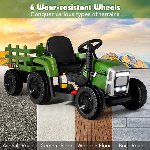 Kids Ride On Car, 12V Electric Ride On Tractor with Trailer for Children, Electric Toy Car for Over 3 w/Remote Control
