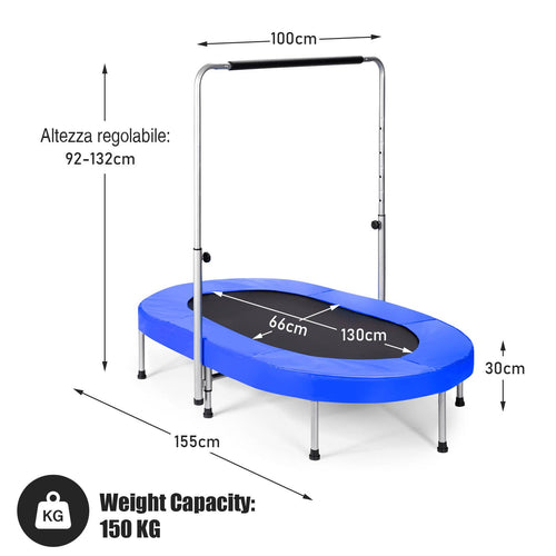Double Trampoline for 2 Kids, Children Foldable Jumping Fitness Trampoline w/Adjustable Handrail & Safety Pad