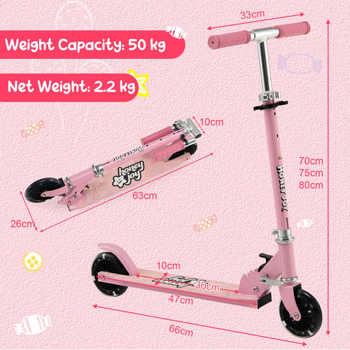 Kids Folding Kick Scooter, Scooter for Toddlers w/3 Adjustable Heights, 2 Light Up Flashing Wheels & Rear Brake System
