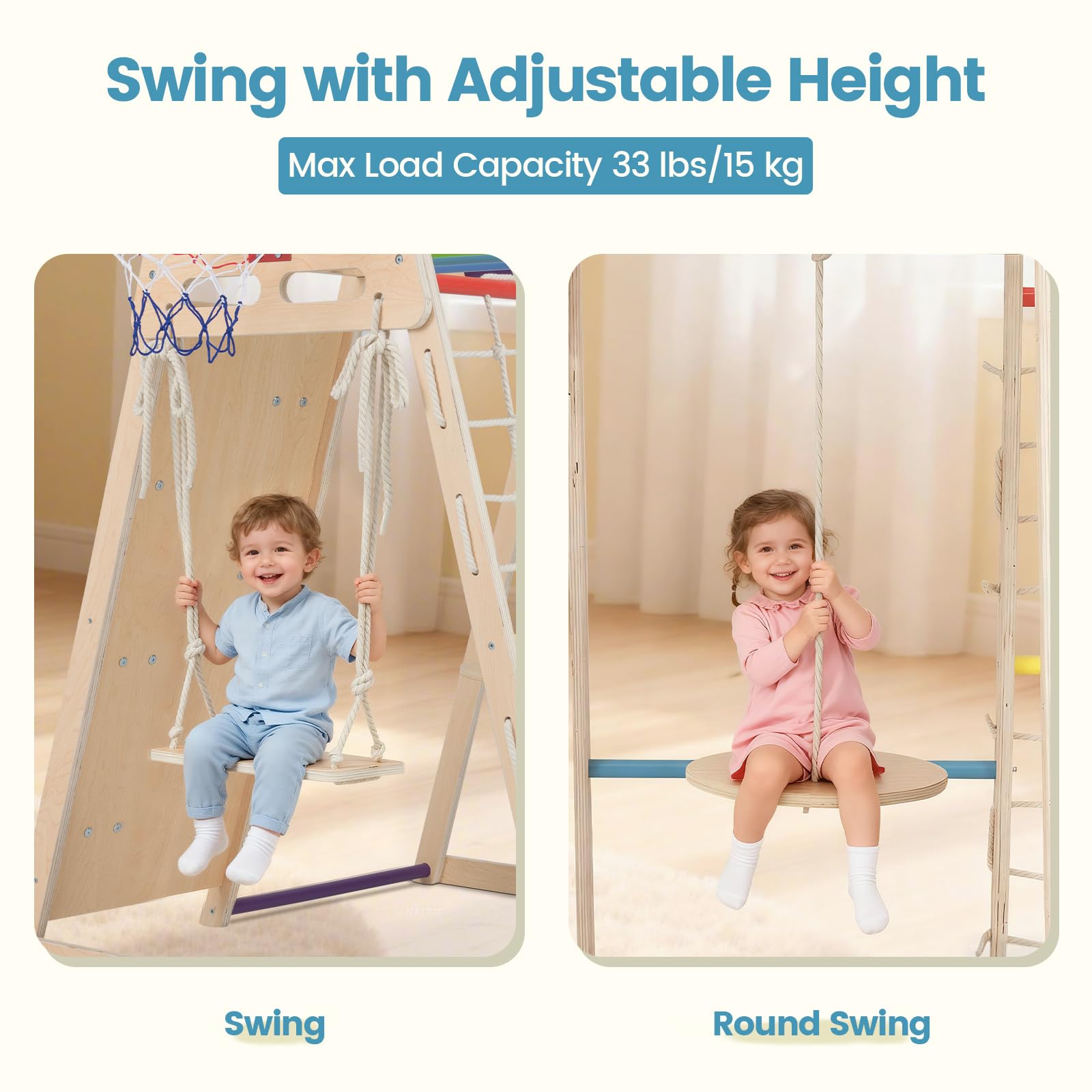 Indoor Jungle Gym, 9 in 1 Wooden Montessori Baby Climbing Toys